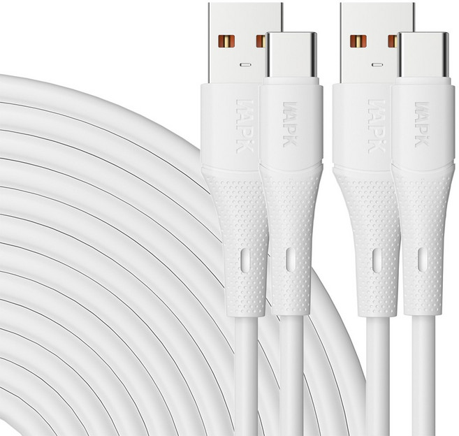 Wapik C타입 고속충전 케이블 YT01 PD60W A-C, 2개, 화이트, 2m