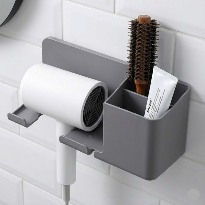 모어픽 심플 멀티수납형 드라이기 거치대, 그레이, 1개