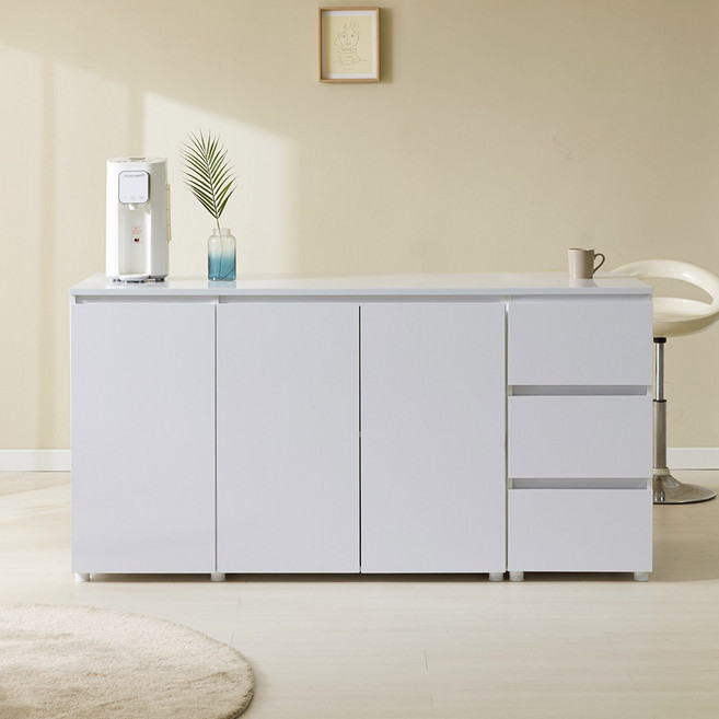 [홈스빌] 모노 광파형 홈바 아일랜드 식탁 렌지대 수납장 인조대리석 1200 1600 1800, 광파 수납장 홈바 1200+서랍장 400, 화이트LPM