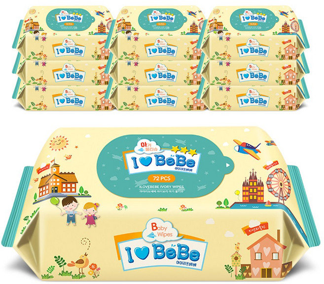 아이러브베베 물티슈 아이보리 리필형, 62g, 72개입, 10개