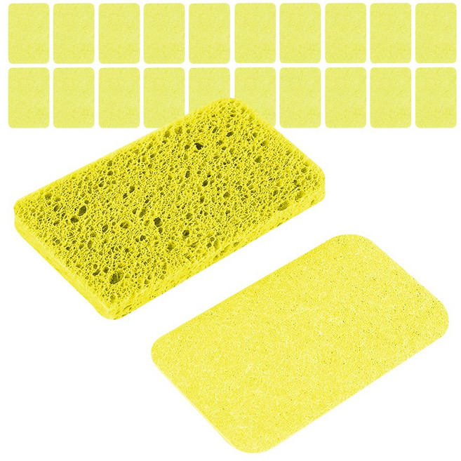 이지유 천연 압축 셀룰로오스 수세미 설거지 주방 무흠집 스펀지, 1세트, 20개, 옐로우