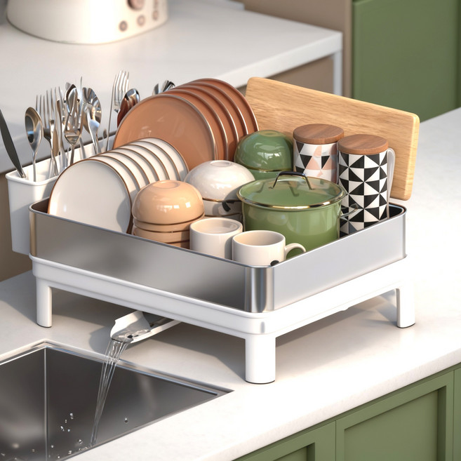304스텐 식기건조대 1단2단 주방 설거지건조대 물빠짐트레이 그릇컵수납대 화이트 블랙, 1개, 1단