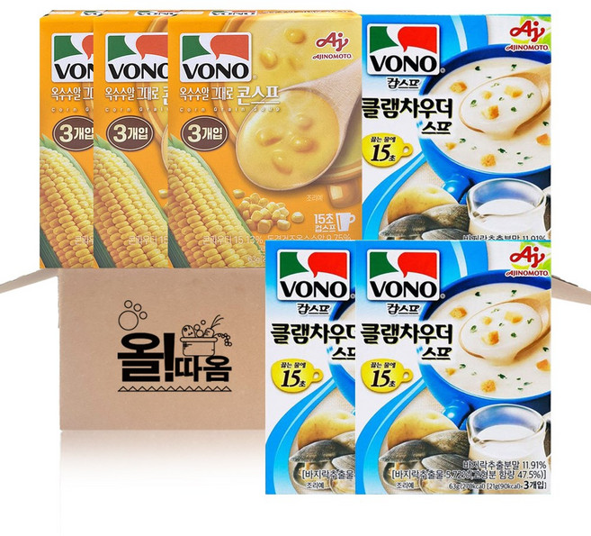 보노 스프 2종 기획세트 1호 옥수수알그대로 3px3개+클램차우더 3px3개, 1세트, 378g