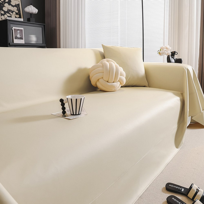 고급 가죽 소파 커버 방수 논슬립 고양이 PU 인조 양가죽 소파 커버 사계절 미끄럼 방지, 1개, 아이보리