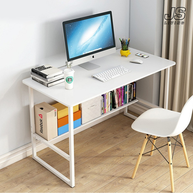 JS리빙 1인용 사무용 책상 컴퓨터 데스크 하단 선반 철제 화이트 테이블 인테리어 원목 일자형 전면 책상 1000 다용도 정리 선반 2단 @JS리빙 DESK : YWQ49PH1OE