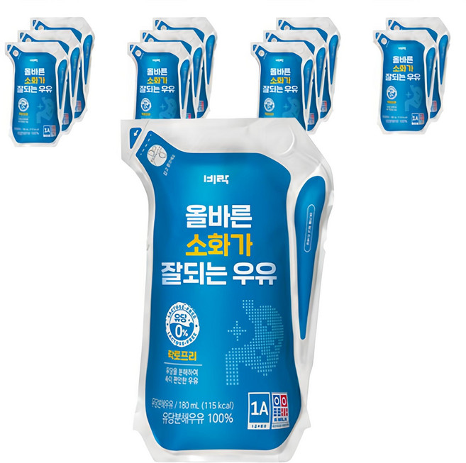 비락 올바른 소화가 잘되는 락토프리 우유, 180ml, 12개