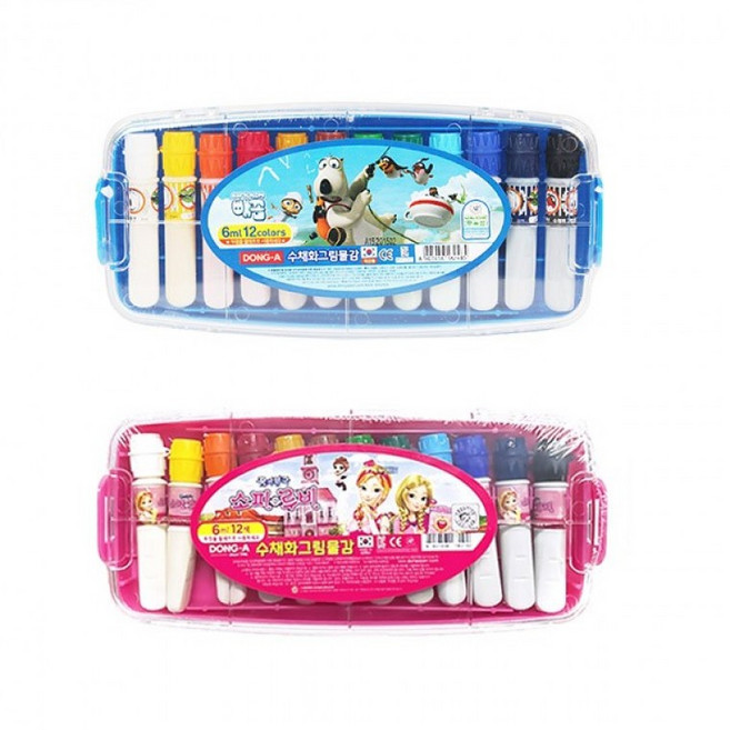 동아 수채화 그림물감 세트 6ml 12색, 핑크, 핑크, 핑크