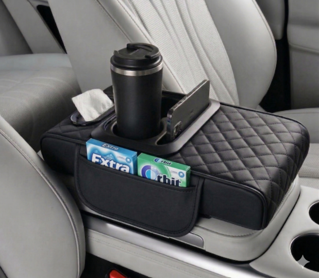 모어아크 자동차 팔걸이 쿠션 콘솔 수납박스, 1개, 블랙