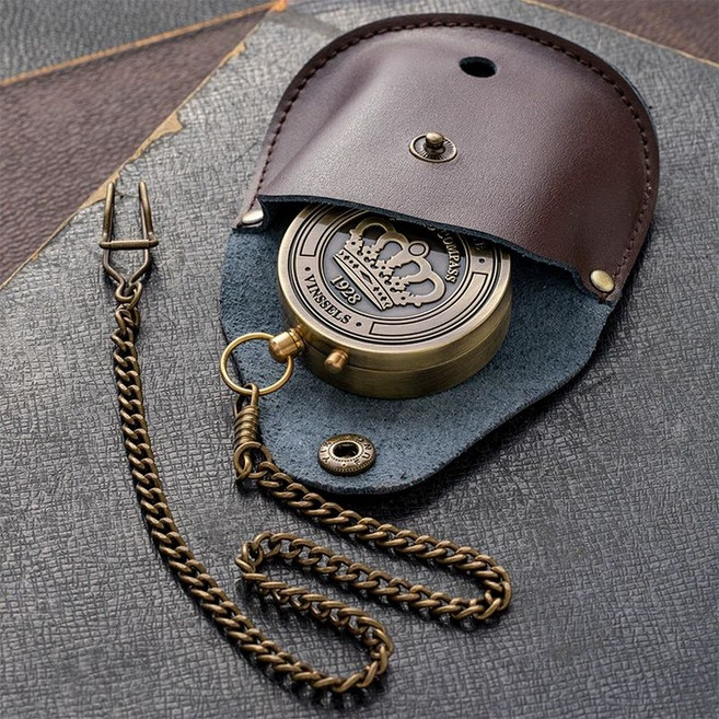 황금나침반 엔틱 황동 인테리어소품 선물 수집 포켓, 1개