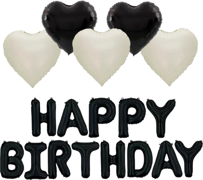 파티에진심인사람들 해피벌스데이 풍선 가랜드 HBD 생일 파티 세트 감성파티 포토존 블랙/베이지, 1개, 블랙