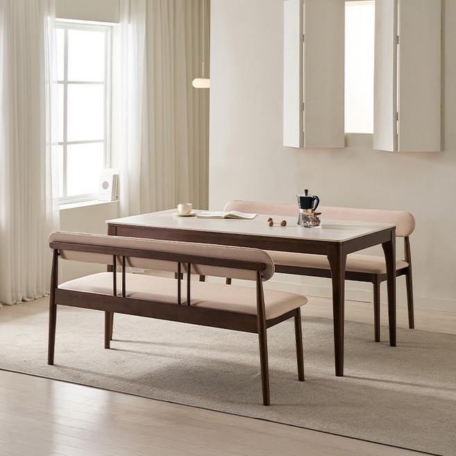 삼익가구 시에나 포세린 통세라믹 원목 식탁 1400/1600/1800 풀세트, 02. 4인용 1600 식탁세트(벤치2), 내추럴(그레이)