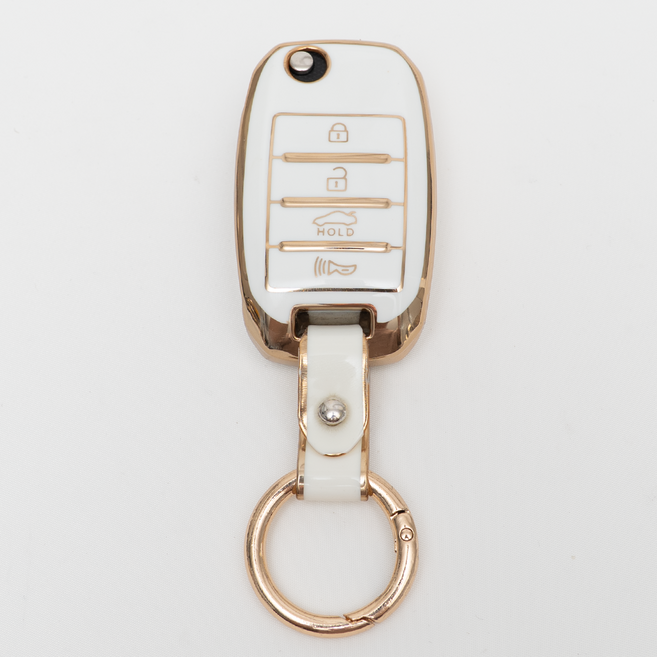 봉고 카니발 모닝 레이 쏘렌토 호환 차 키 케이스 홀더 커버 스마트 리모컨 TPU 원형 스트랩, TA59_KH13(4버튼), 화이트