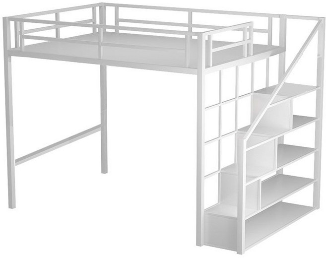 2층침대매트리스 북유럽 철제 침대 아래 시트 위층 로프트 소형 공간 프레임 원룸 풀세트, 1000mm 1900mm, 화이트 책장 없음, C. 흰색 (책장 없음)