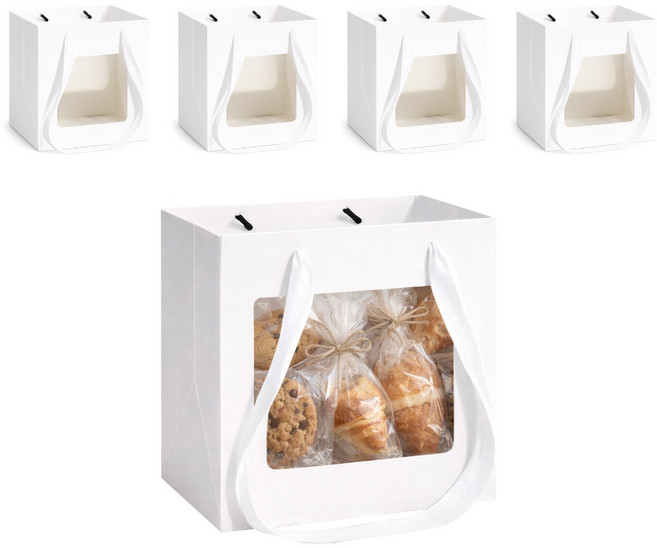 데일리오 바닥넓은 투명창 사각 종이가방 쇼핑백, 5개, 화이트