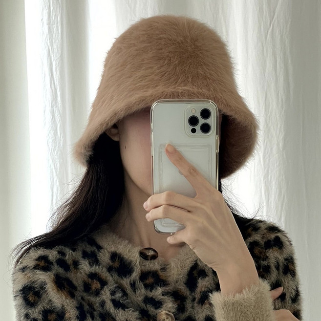 [HaruHaru] 래빗 퍼 앙고라 헤어리 겨울 벙거지 버킷햇