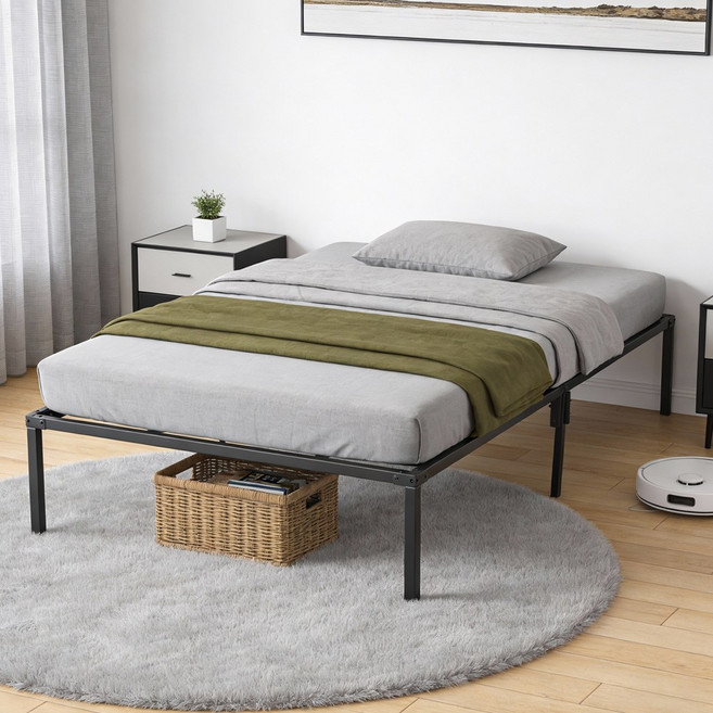 철제 침대프레임 튼튼한 무소음 수납 무헤드 침대깔판 간편조립, 블랙