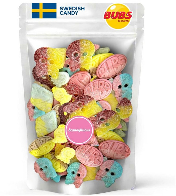 Bubs 버브스 스웨덴 캔디 믹스 큰 타원형 해골 모양 등 달콤하고 새콤한 스웨덴 젤리, 2개, 454g