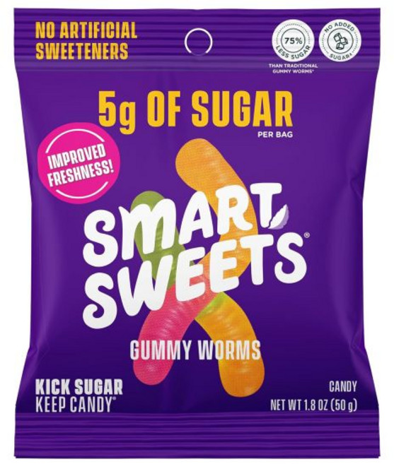 SmartSweets 젤리 스마트스위트 스위트 피쉬 저당 캔디 3g 저칼로리 130 글루텐 프리 1.8온스 12개입 포장 디자인이 다를 수 있음, 구미 벌레