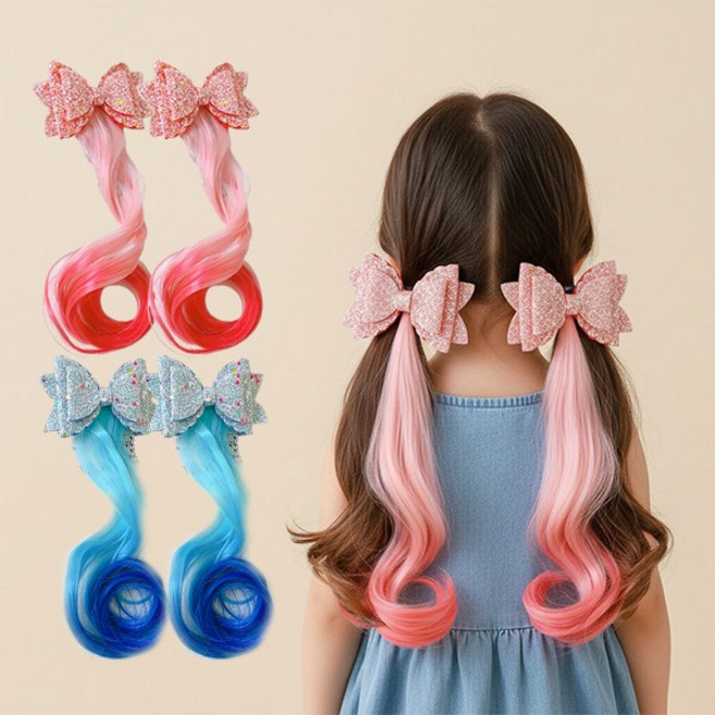 몽실이 리본 컬러 헤어피스 4PCS 여아용 악세사리 가발 그라데이션 염색 선물 기념일 사진촬영