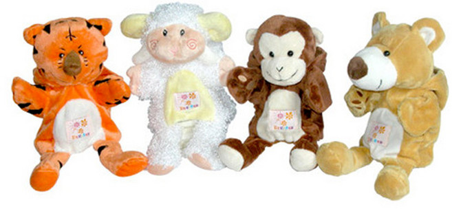 리틀캐빈 손인형 B Set - 호랑이 양 원숭이 곰. 모자가 달려 있어 다양한 감정 표현 가능. 구연동화용 인형, 1개