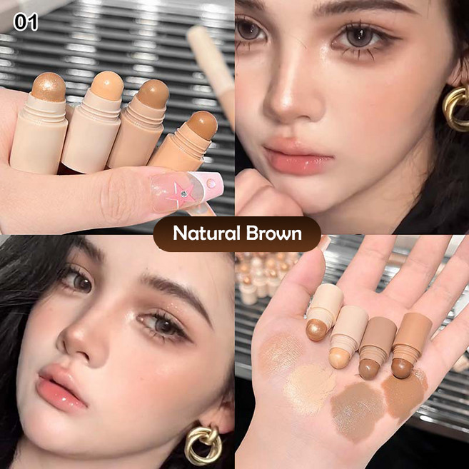 하이라이터 카푸비니 4 in 1 컨투어 스틱 4색 내추럴 매트 브라운 코 섀도우 메이크업 쉬머 아이섀도우 세트, [04] CP401-01, [06] CP401-01