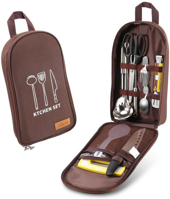 레모릭스 캠핑용 휴대용 각종 조리도구 수납 파우치 케이스, 브라운, 1개