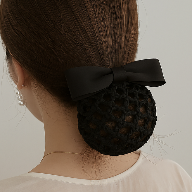 비단길 오브네 올림머리 리본 그물망 머리핀