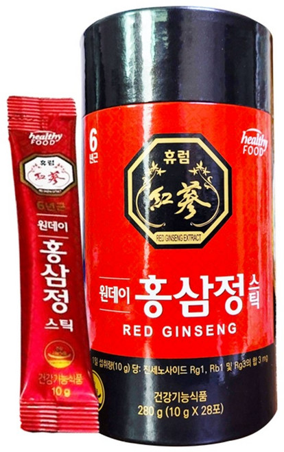 휴럼 원데이 홍삼정 스틱 280g(10g x 28봉) 국산 6년근 1일 1포 면역력 피로개선, 280g, 1개