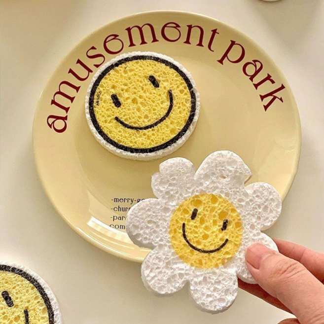 블레어릿 귀여운 캐릭터 압축 스펀지 수세미 주방 거품 잘 나는 천연 셀룰로오스 수세미 세트, 1세트, 2개