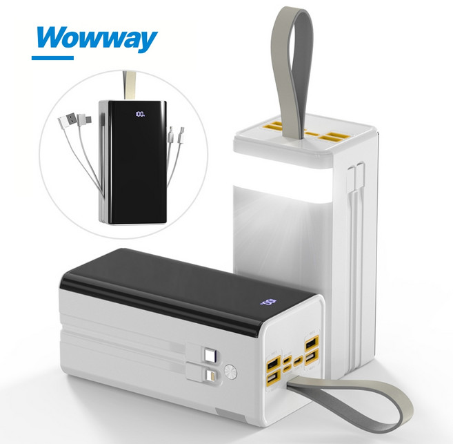 WOWWAY 대용량 보조배터리 50000mAh 고속충전 PD+QC3.0 일체형 휴대용 전원 여행용 캠핑용 파워뱅크, 화이트