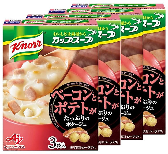 크놀 컵 스프 베이컨과 감자가 가득한 포타주 3봉입 상자 × 4개 맛의 상온 아침 식사 야채 포타주