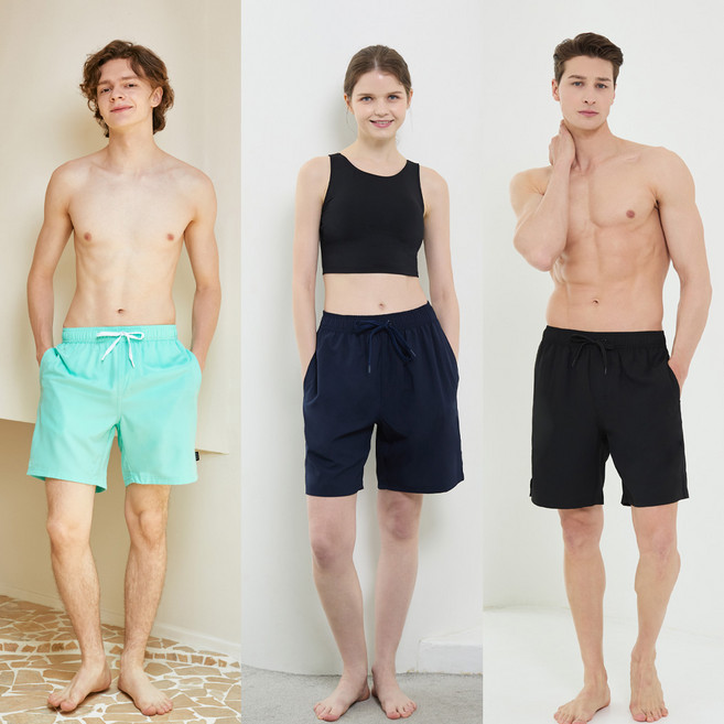 베이직엘르 쿨링 남여공용 5부 비치반바지 BEM-X921, M, BLACK