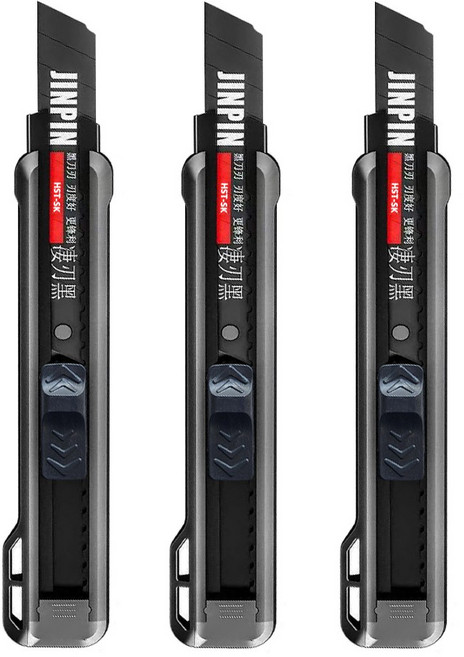 커터칼 대형 세트 징핀 칼날 작업용 두꺼운 산업용 등급 만능 칼 블랙 블레이드 캔칼 나이프, 3개