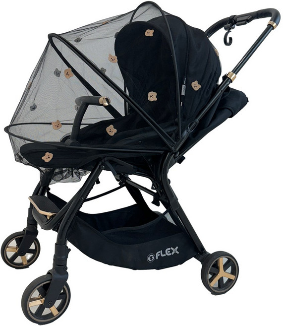 어프리비 유모차 모기장 커버 방충망 햇빛가리개, 곰돌이블랙, 1개