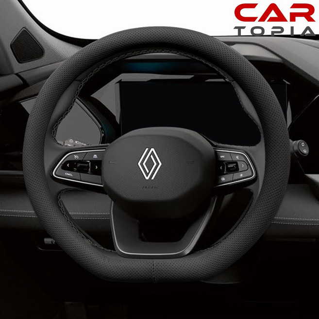 카토피아 그랑 콜레오스 전용 D컷 가죽 핸들커버 5컬러, 프리미엄, 블랙 Black