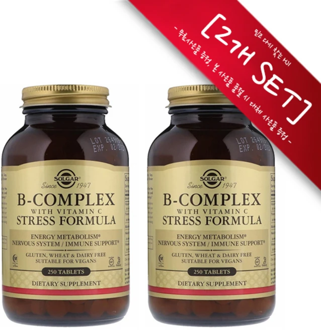 [정품 미국 배송] 솔가 B 컴플렉스 위드 비타민C 스트레스 포뮬라 250정 Solgar Complex B with Vitamin C Stress Formula *사은품*, [2개 SET] 바세린, 2개 - 쿠팡