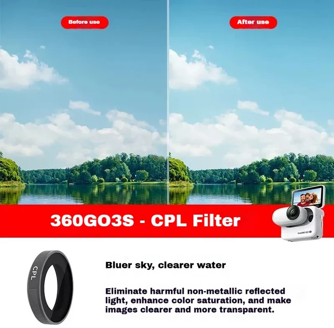 Insta360 GO 3S 액션 카메라 필터 세트용 광학 유리 렌즈 강력한 보호 UV/CPL/ND8/16/32/64 액세서리, 07 CPL