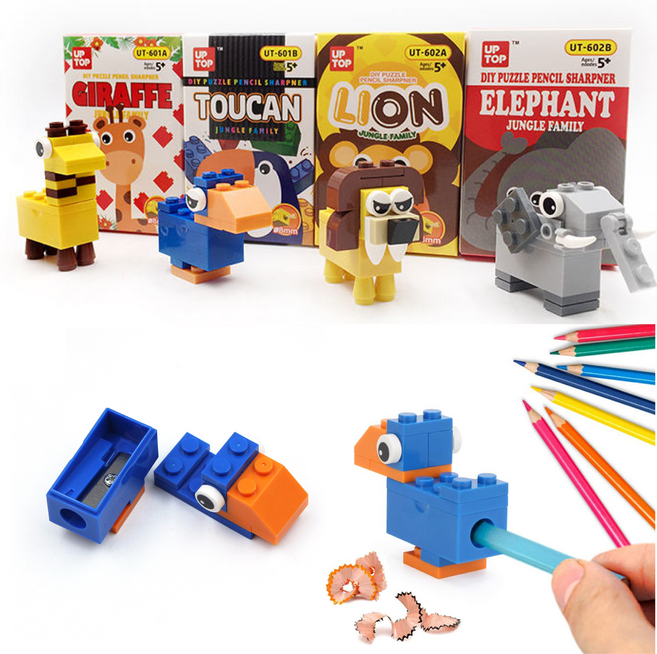 DIY 귀여운 동물 블럭 연필깎이 KC인증 어린이 단체선물, 4개, 동물연필깎이
