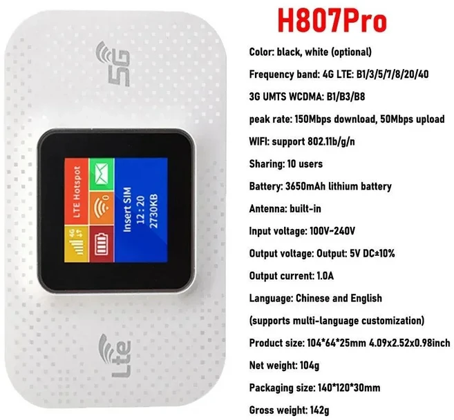 2026 차량용 모바일 와이파이 핫스팟 라우터 150Mbps 4G/5G LTE 무선 심 카드 슬롯 포함 휴대용 포켓 미파, 07 382-Pro White EU