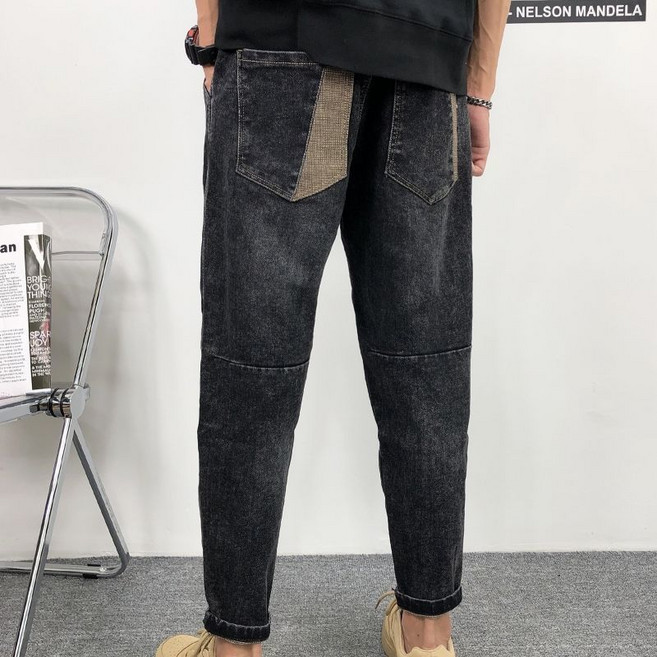 AOKADA 남성 봄 가을 테이퍼드핏 스판 청바지 캐주얼 루즈핏 데님 팬츠