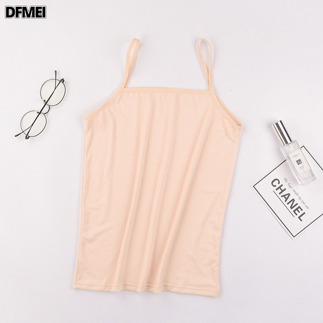 DFMEI 牛奶絲吊帶背心女夏打底衫女百搭一字領休閒小吊帶