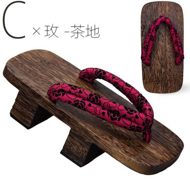 中式實木桐木拖鞋 防滑二齒木屐 古風外穿休閒個性人字拖, C-玫-茶地,27CM（43-44碼）