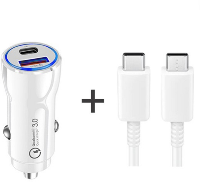 언박싱 베네치아 차량용 PD USB 듀얼 2포트 고속 퀄컴 3.0 충전기 + C to C 케이블 1m 세트, 화이트