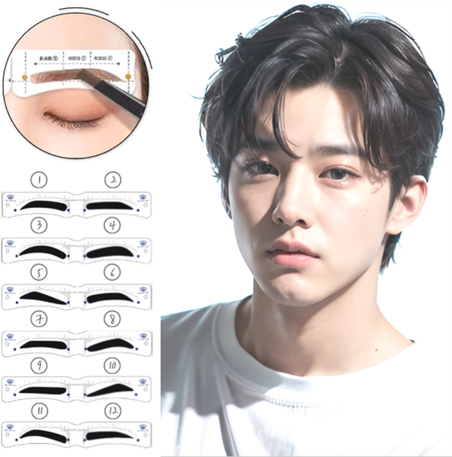 뷰티앤 간편한 눈썹그리기 가이드 12종세트 남성용, 1개, 핸섬가이 12종 눈썹가이드