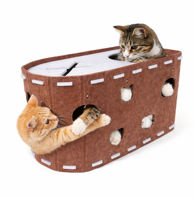 안나네 고양이 펠트 숨숨집 스크래쳐 조립형하우스(브라운), 1개, 브라운