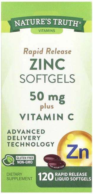 Nature's Truth 속방형 아연 및 비타민C 50mg 속방형 액상 소프트젤 120정, NaturesTruth속방형아연및비타민C50mg속방형액, 1개 - 쿠팡