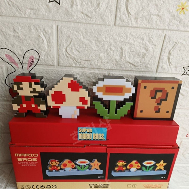 캐릭터 무드등 LED 충전 귀여운조명 사각 슈퍼마리오 아이방 침실 테이블램프 수면등, 마리오레드