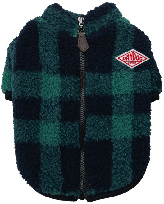 그루밍독 반려동물 체크 후리스 뽀글이 집업, 그린, 1개