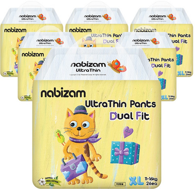 나비잠 기저귀 울트라씬 듀얼핏 팬티 6팩, 특대형(XL), 156매