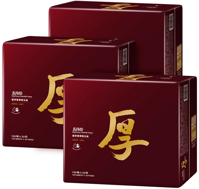 五月花 極萃厚棒抽取式衛生紙, 60個, 100張